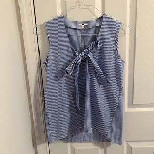 NEVER WORN Blue Striped Uniqlo Bow Blouse